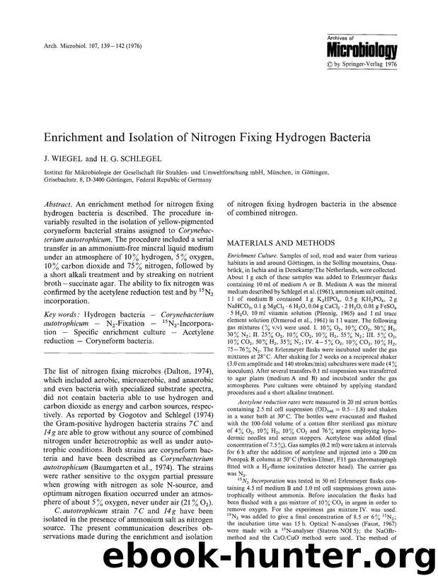 Enrichment and isolation of nitrogen fixing hydrogen bacteria by Unknown