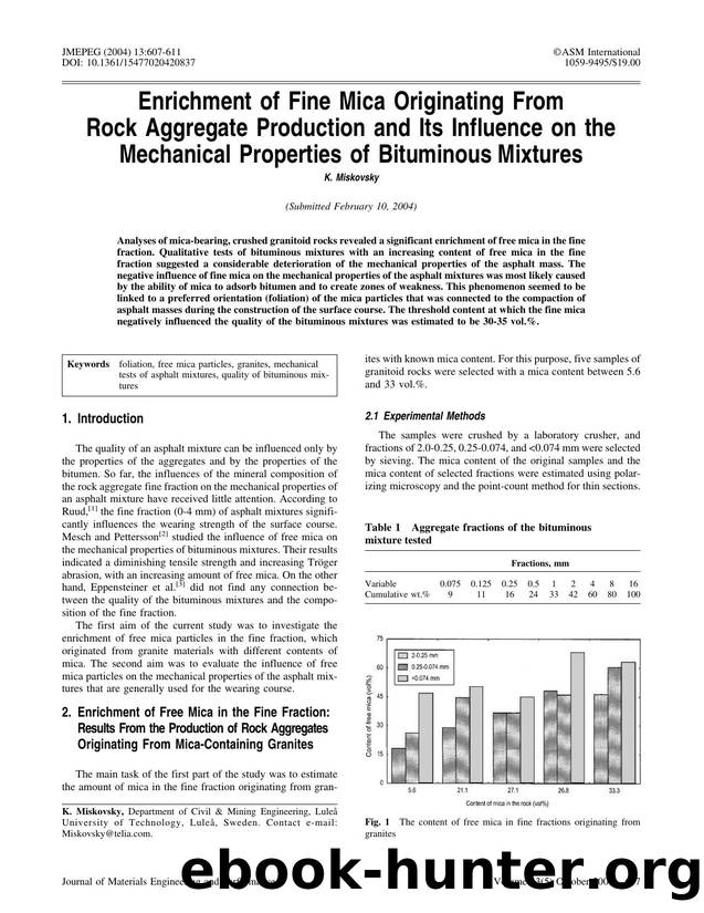 Enrichment of fine mica originating from rock aggregate production and its influence on the mechanical properties of bituminous mixtures by Unknown