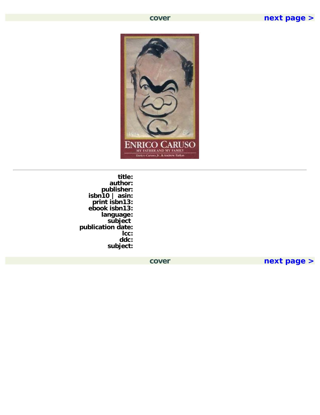 Enrico Caruso: My Father and My Family (Abr ed) (Opera Biography Series, No 2) by Andrew Farkas Enrico Jr. Caruso