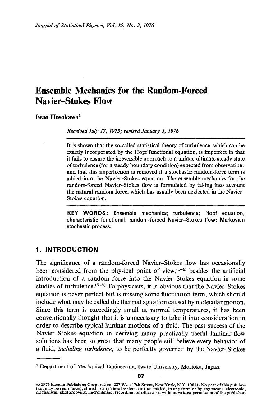 Ensemble mechanics for the random-forced Navier-Stokes flow by Unknown