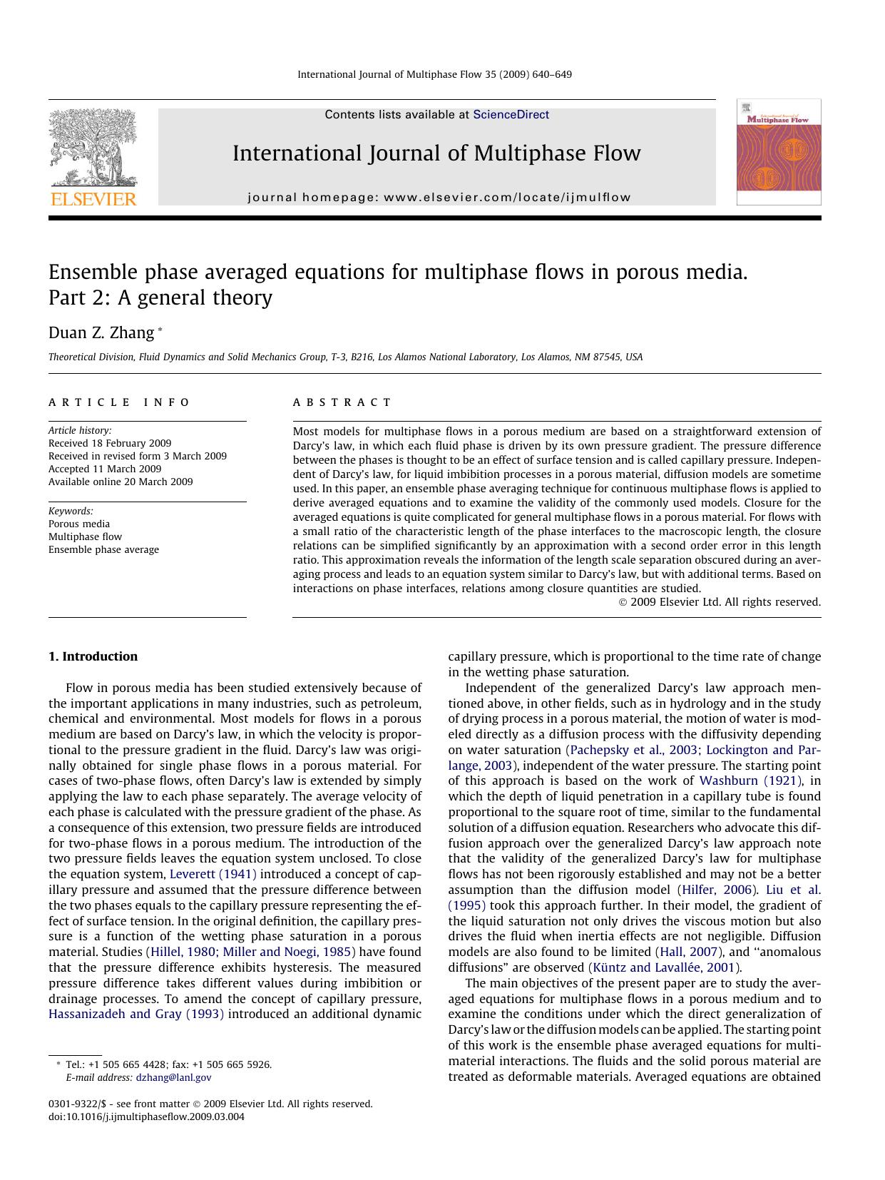 Ensemble phase averaged equations for multiphase flows in porous media. Part 2: A general theory by Duan Z. Zhang
