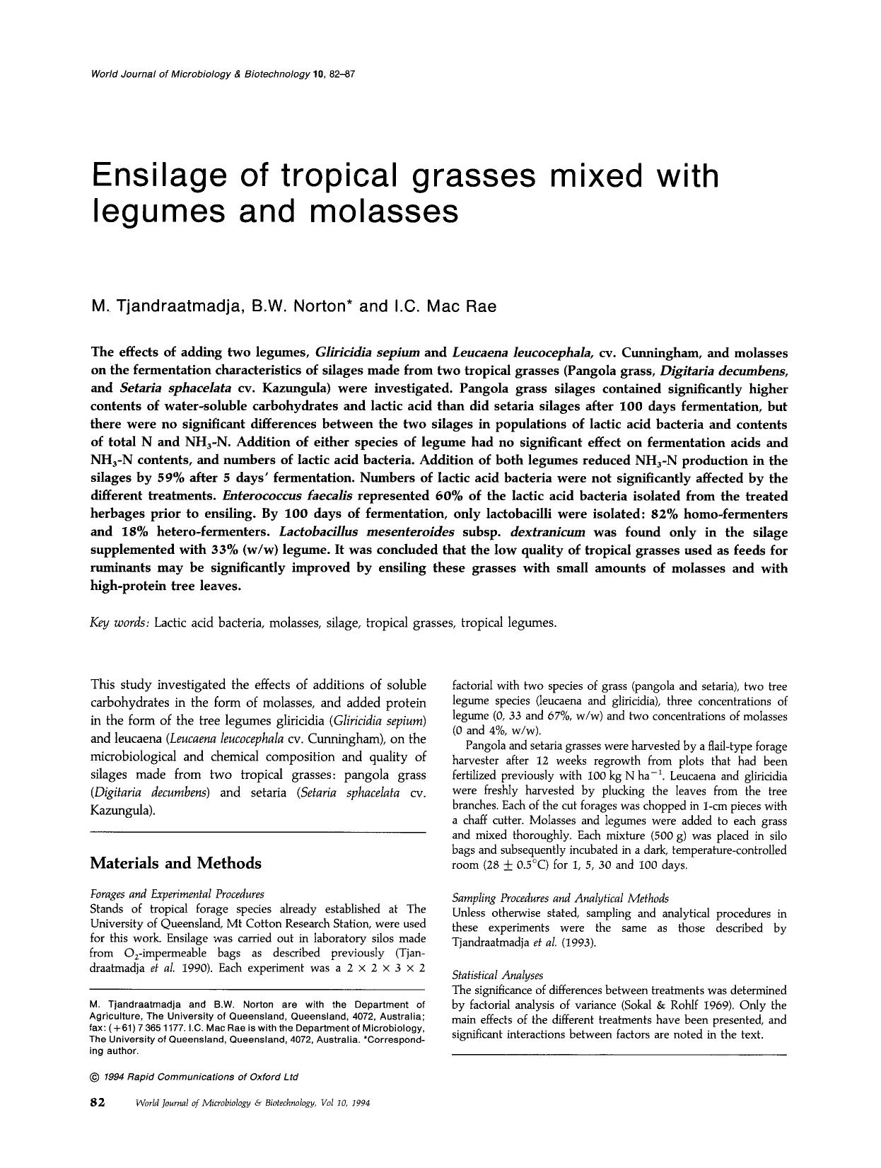 Ensilage of tropical grasses mixed with legumes and molasses by Unknown