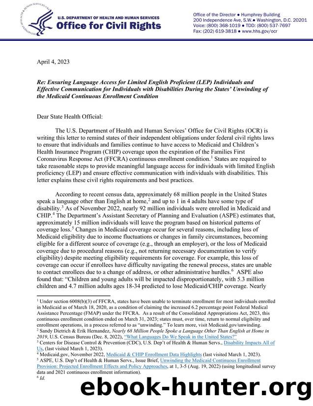 Ensuring Language Access for Limited English Proficient (LEP) Individuals and Effective Communication for Individuals with Disabilities During the Statesâ Unwinding of the Medica by HHS OCR