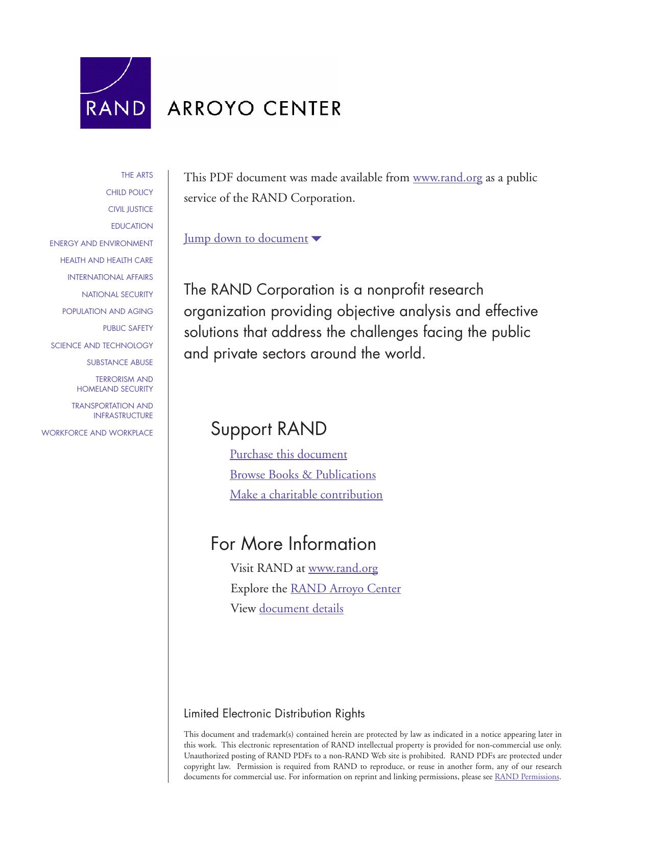 Ensuring That Army Infrastructure Meets Strategic Needs by Ellen M. Pint Beth E. Lachman Justin L. Adams William M. Hix