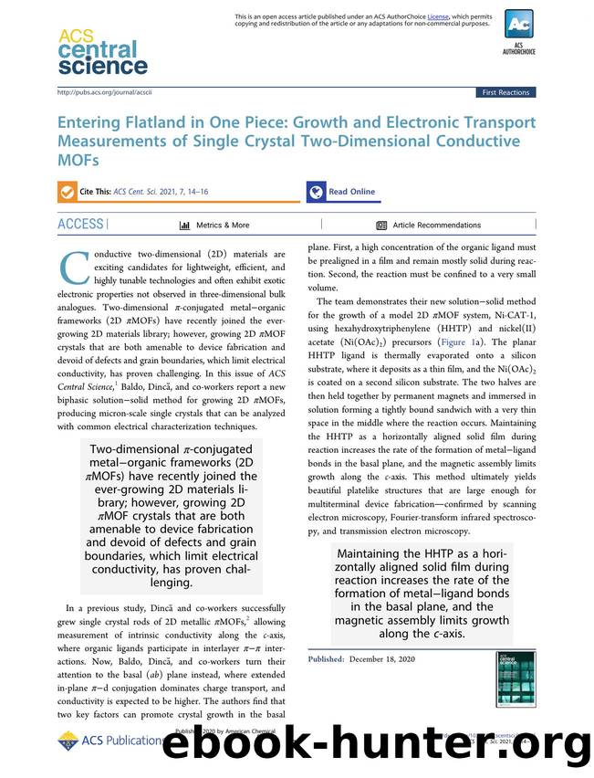 Entering Flatland in One Piece: Growth and Electronic Transport Measurements of Single Crystal Two-Dimensional Conductive MOFs by Madeline Van Winkle & D. Kwabena Bediako (ORCID: 0000-0003-0064-9814)