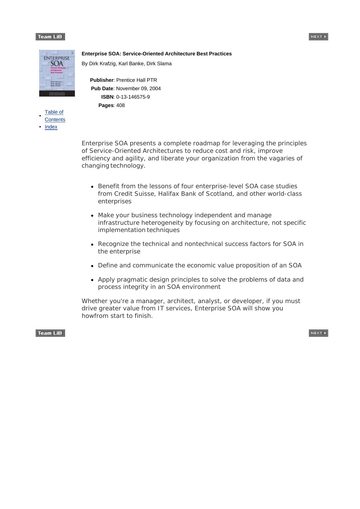 Enterprise SOA. Service-Oriented Architecture Best Practices by Dirk Krafzig Karl Banke Dirk Slama