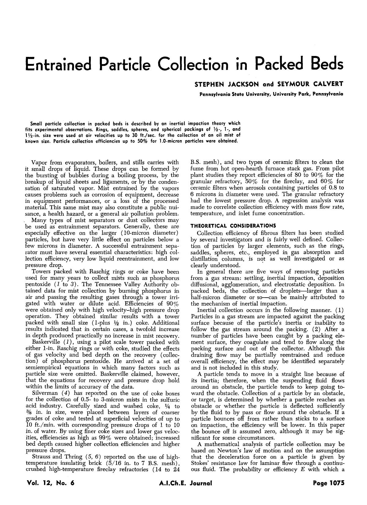 Entrained particle collection in packed beds by Unknown