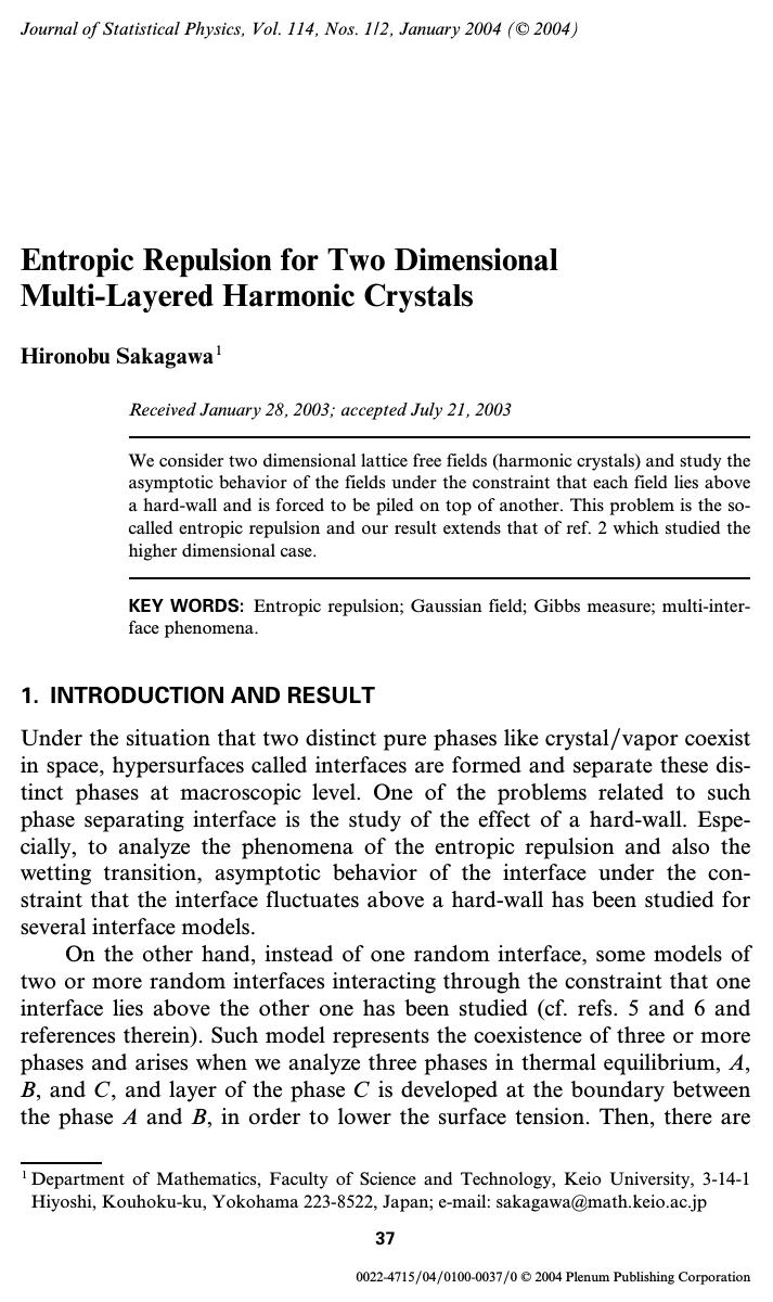 Entropic Repulsion for Two Dimensional Multi-Layered Harmonic Crystals by Unknown