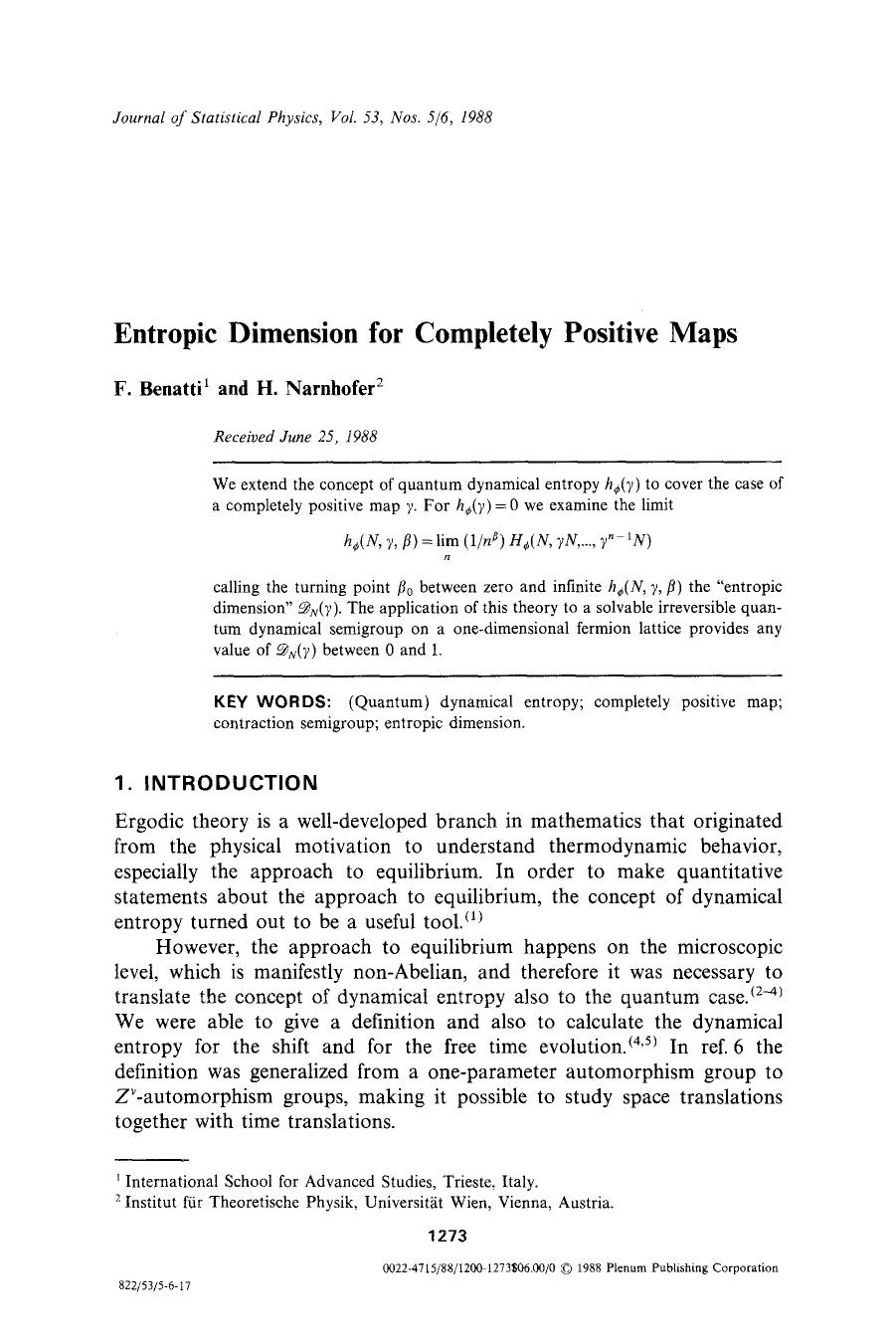 Entropic dimension for completely positive maps by Unknown