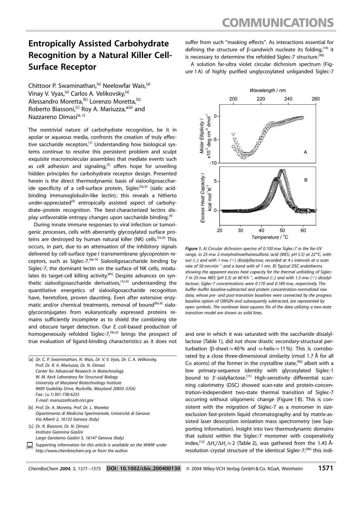 Entropically Assisted Carbohydrate Recognition by a Natural Killer Cell-Surface Receptor by Unknown