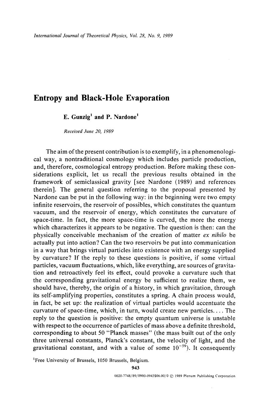 Entropy and black-hole evaporation by Unknown