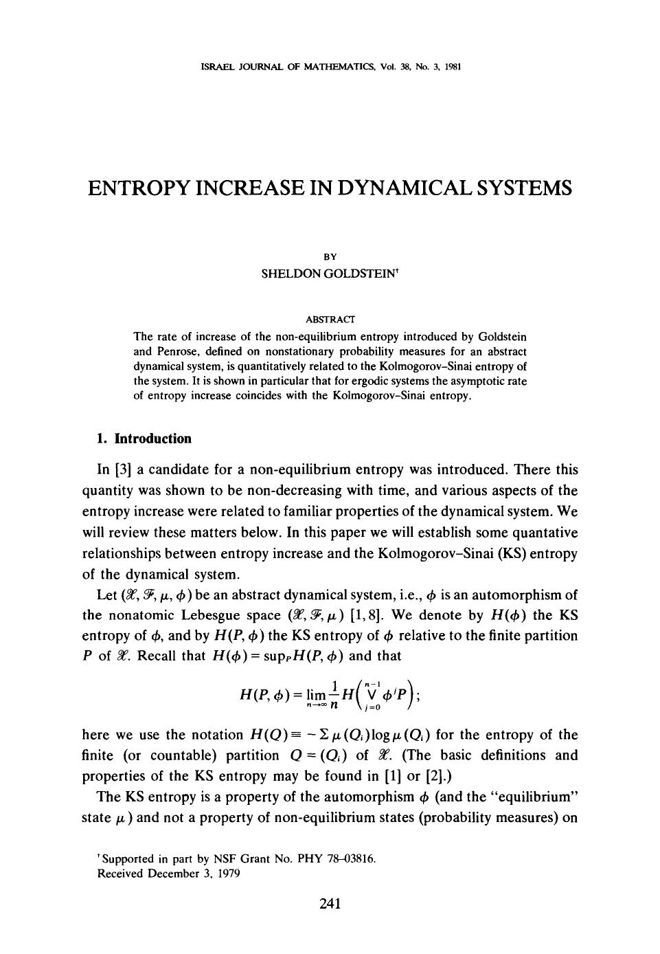 Entropy increase in dynamical systems by Unknown