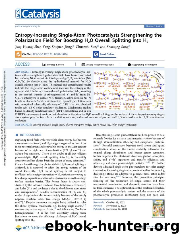 Entropy-Increasing Single-Atom Photocatalysts Strengthening the Polarization Field for Boosting H2O Overall Splitting into H2 by Jiaqi Huang Shan Yang Shujuan Jiang Chuanzhi Sun & Shaoqing Song