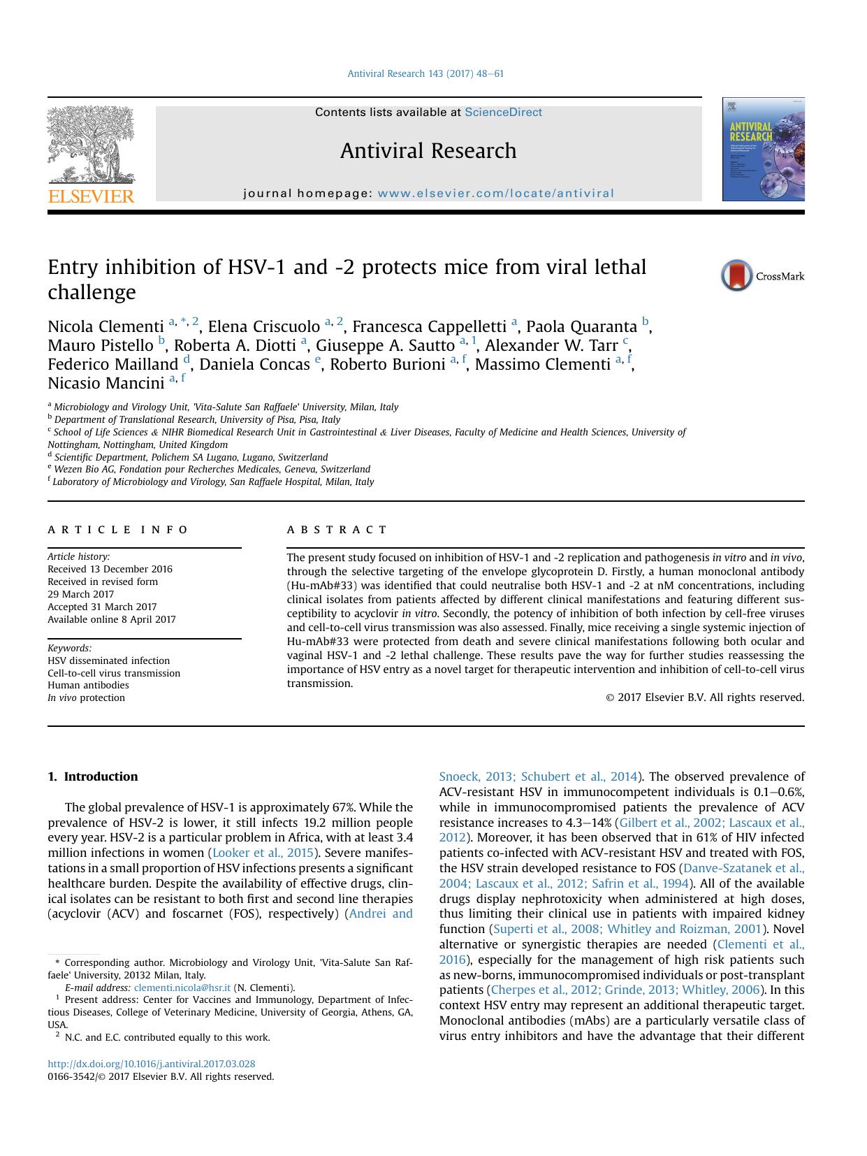 Entry inhibition of HSV-1 and -2 protects mice from viral lethal challenge by unknow