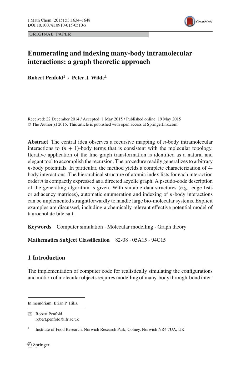 Enumerating and indexing many-body intramolecular interactions: a graph theoretic approach by Robert Penfold & Peter J. Wilde