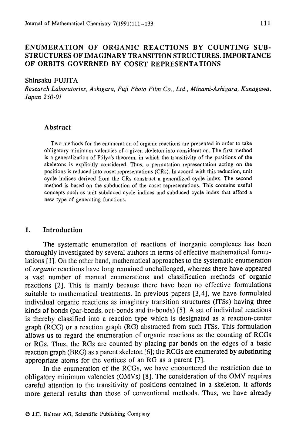 Enumeration of organic reactions by counting substructures of imaginary transition structures. Importance of orbits governed by coset representations by Unknown