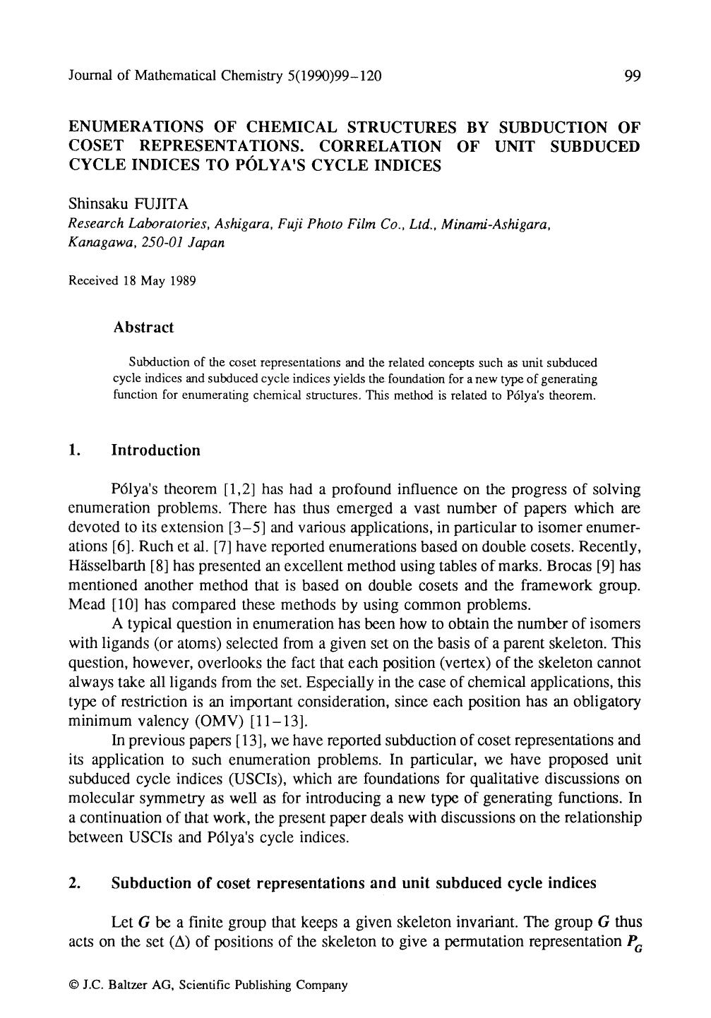 Enumerations of chemical structures by subduction of coset representations. Correlation of unit subduced cycle indices to P&#x00F3;lya's cycle indices by Unknown