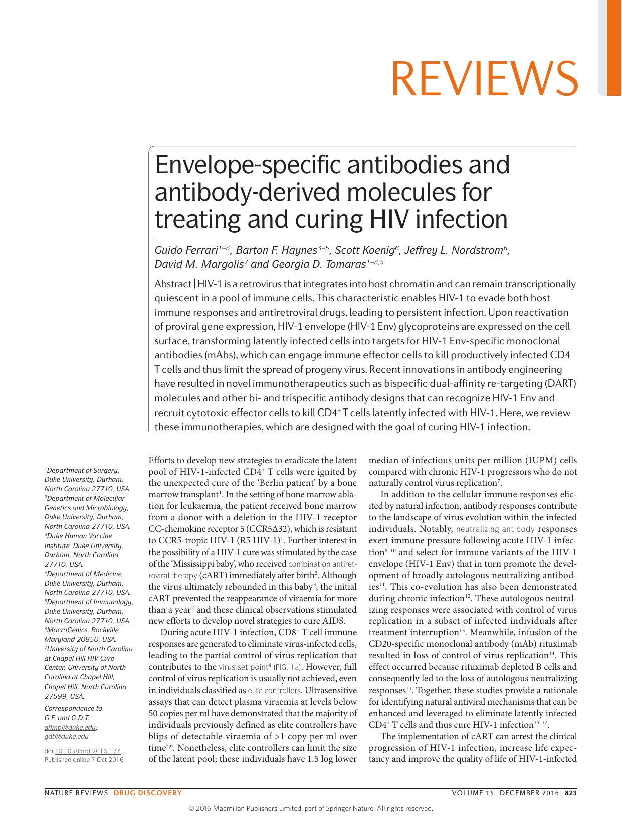 Envelope-specific antibodies and antibody-derived molecules for treating and curing HIV infection by unknow