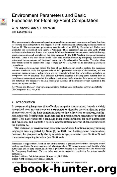 Environment Parameters and Basic Functions for Floating-Point Computation by Unknown