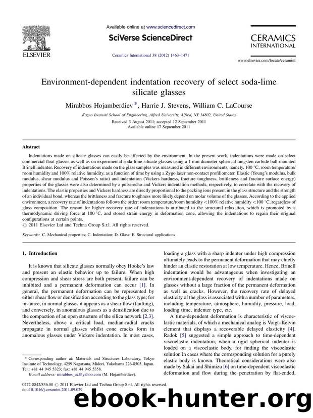 Environment-dependent indentation recovery of select soda-lime silicate glasses by Mirabbos Hojamberdiev