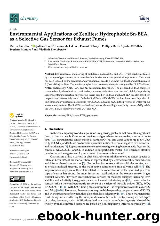 Environmental Applications of Zeolites: Hydrophobic Sn-BEA as a Selective Gas Sensor for Exhaust Fumes by unknow