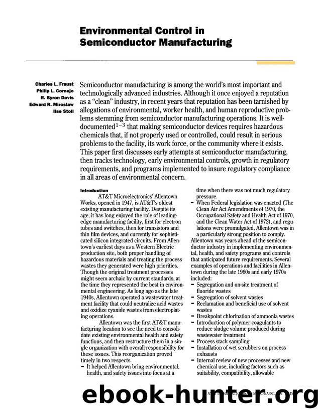 Environmental Control in Semiconductor Manufacturing by Unknown