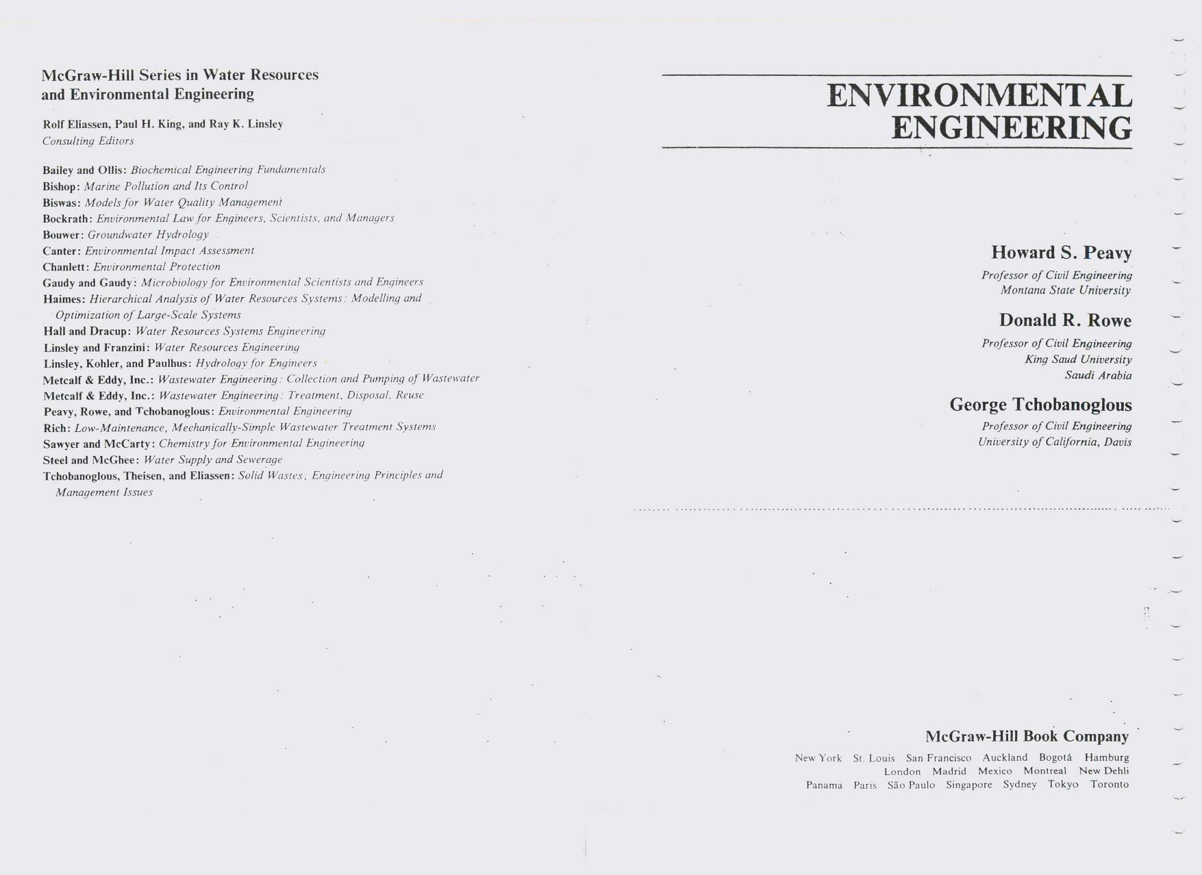 Environmental Engineering by Howard S. Peavy; George Tchobanoglous; Donald R. Rowe