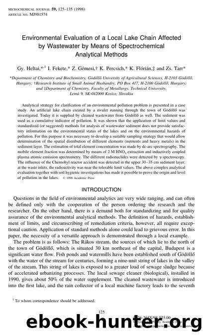 Environmental Evaluation of a Local Lake Chain Affected by Wastewater by Means of Spectrochemical Analytical Methods by Heltai G. et al