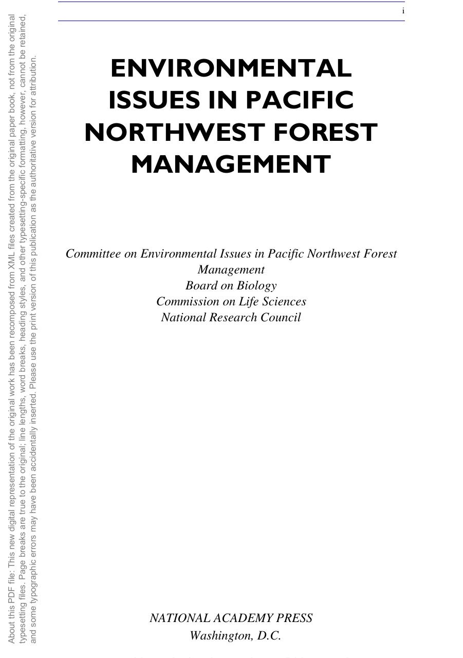 Environmental Issues in Pacific Northwest Forest Management by unknow