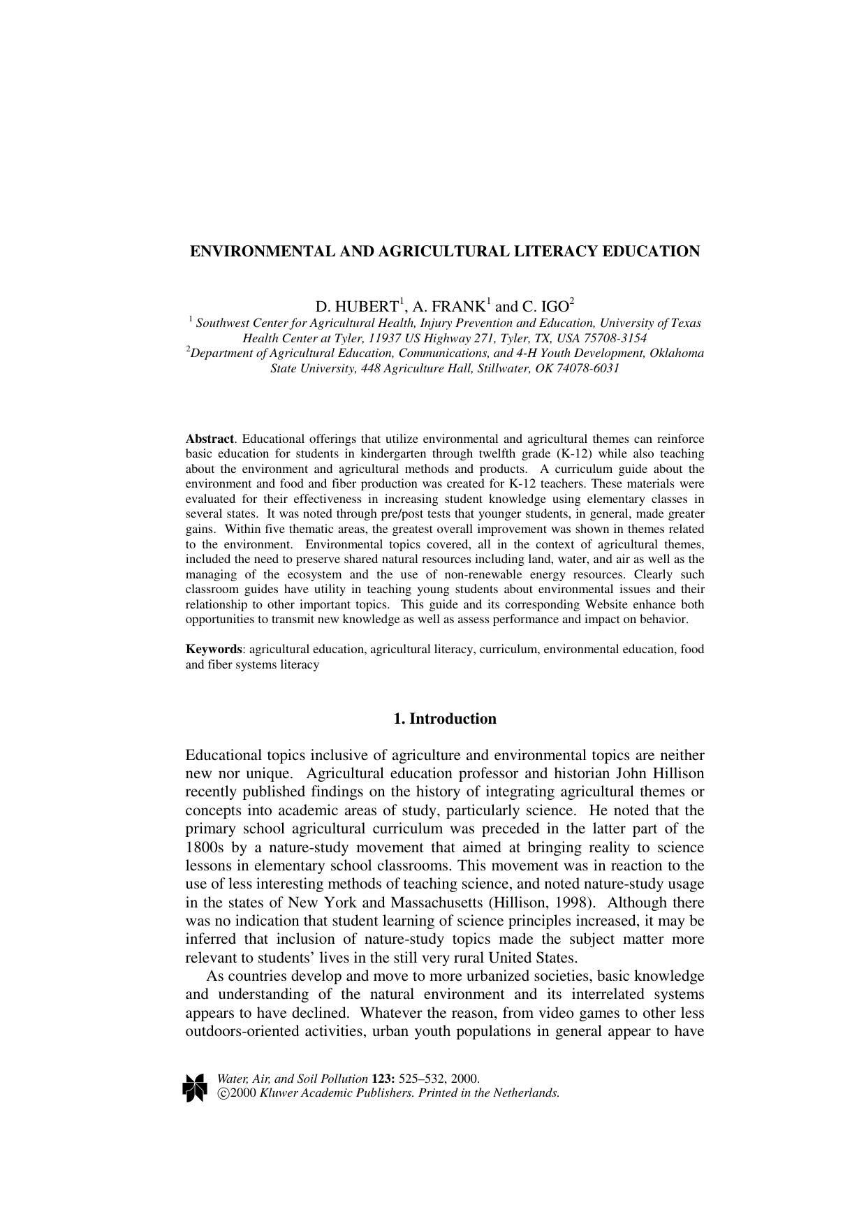 Environmental and Agricultural Literacy Education by Unknown