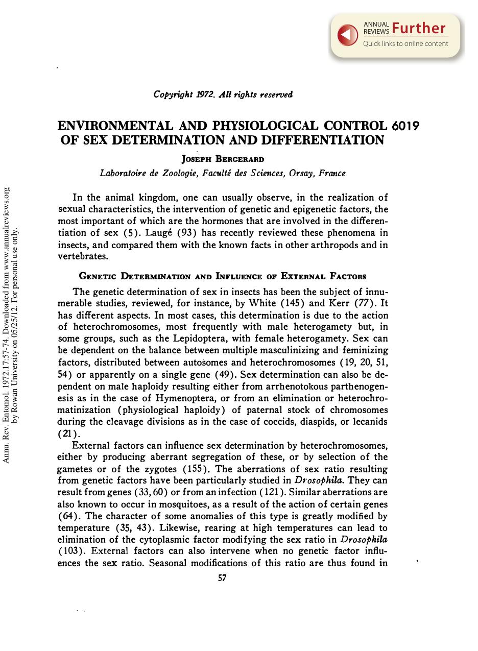 Environmental and Physiological Control of Sex Determination and Differentiation by J Bergerard