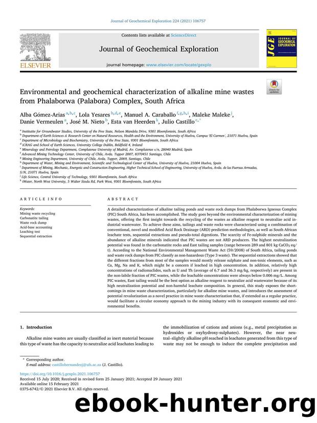 Environmental and geochemical characterization of alkaline mine wastes from Phalaborwa (Palabora) Complex, South Africa by unknow