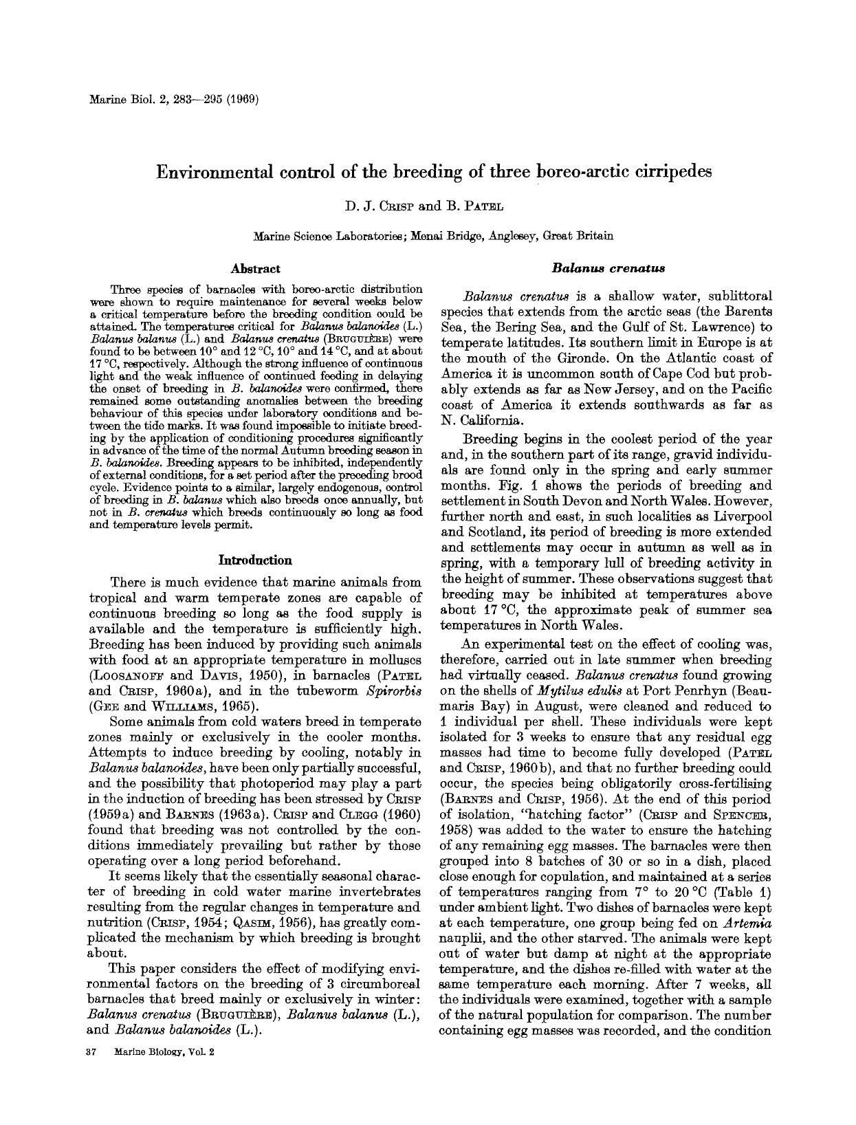 Environmental control of the breeding of three boreo-arctic cirripedes by Unknown