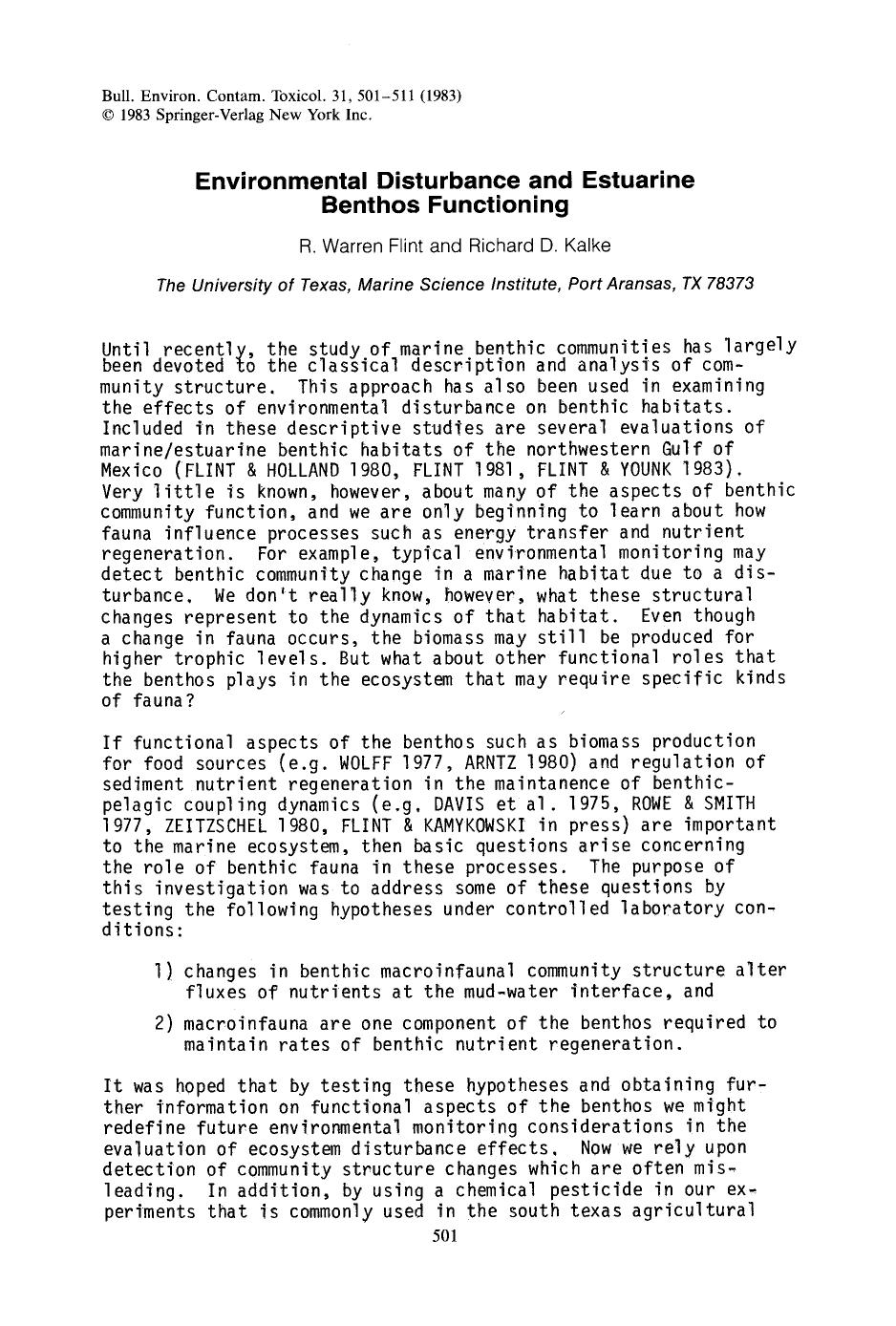 Environmental disturbance and estuarine benthos functioning by Unknown