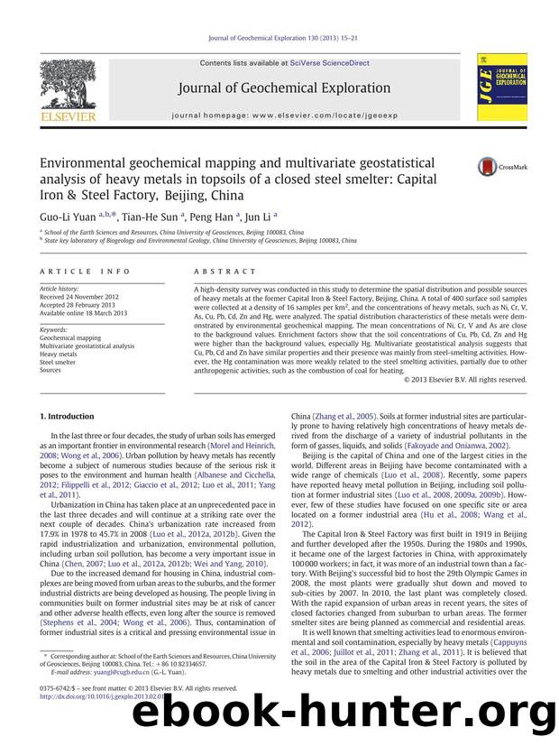 Environmental geochemical mapping and multivariate geostatistical analysis of heavy metals in topsoils of a closed steel smelter: Capital Iron &amp; Steel Factory, Beijing, China by Guo-Li Yuan & Tian-He Sun & Peng Han & Jun Li
