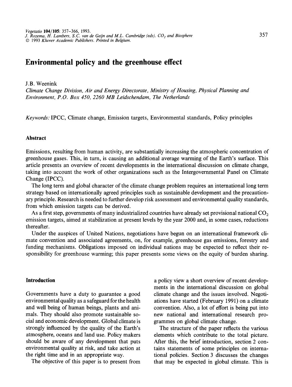 Environmental policy and the greenhouse effect by Unknown