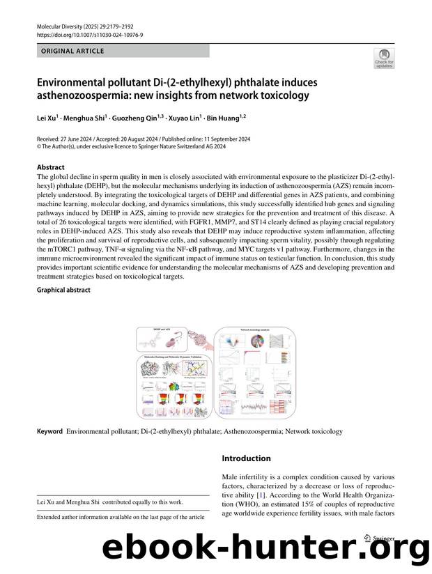 Environmental pollutant Di-(2-ethylhexyl) phthalate induces asthenozoospermia: new insights from network toxicology by Lei Xu & Menghua Shi & Guozheng Qin & Xuyao Lin & Bin Huang