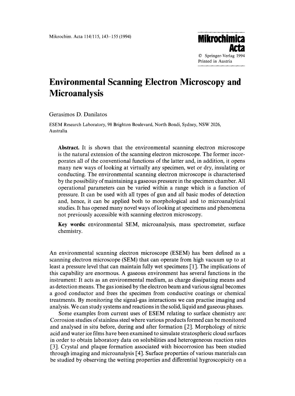 Environmental scanning electron microscopy and microanalysis by Unknown