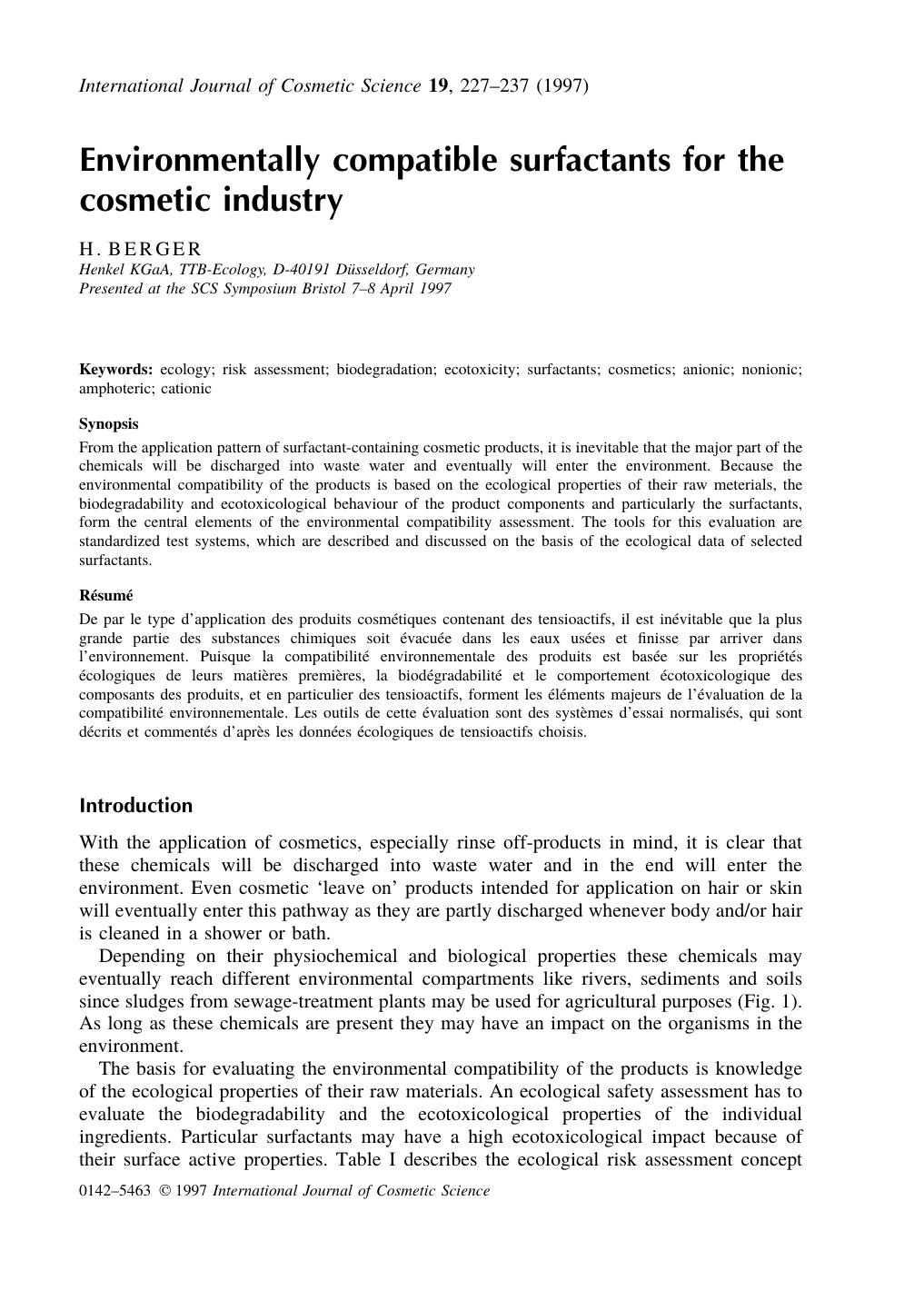 Environmentally compatible surfactants for the cosmetic industry by Unknown