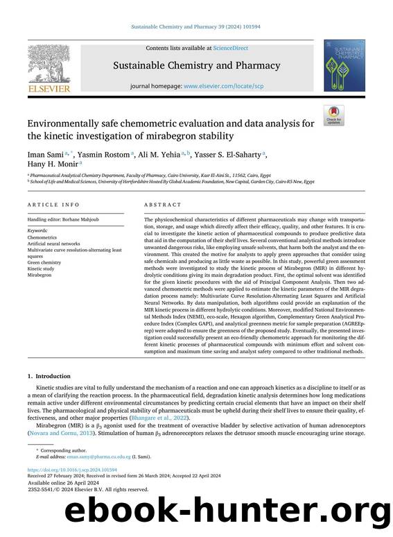Environmentally safe chemometric evaluation and data analysis for the kinetic investigation of mirabegron stability by Iman Sami & Yasmin Rostom & Ali M. Yehia & Yasser S. El-Saharty & Hany H. Monir