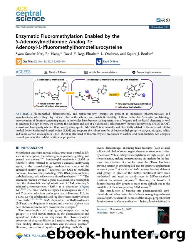 Enzymatic Fluoromethylation Enabled by the SâAdenosylmethionine Analog Te-AdenosylâLâ(fluoromethyl)homotellurocysteine by unknow
