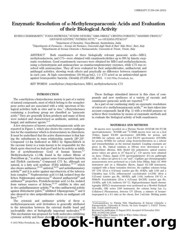 Enzymatic Resolution of -Methyleneparaconic Acids and Evaluation of their Biological Activity by unknow