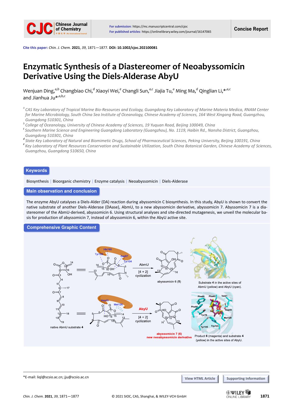 Enzymatic Synthesis of a Diastereomer of Neoabyssomicin Derivative Using the Diels-Alderase AbyU by user