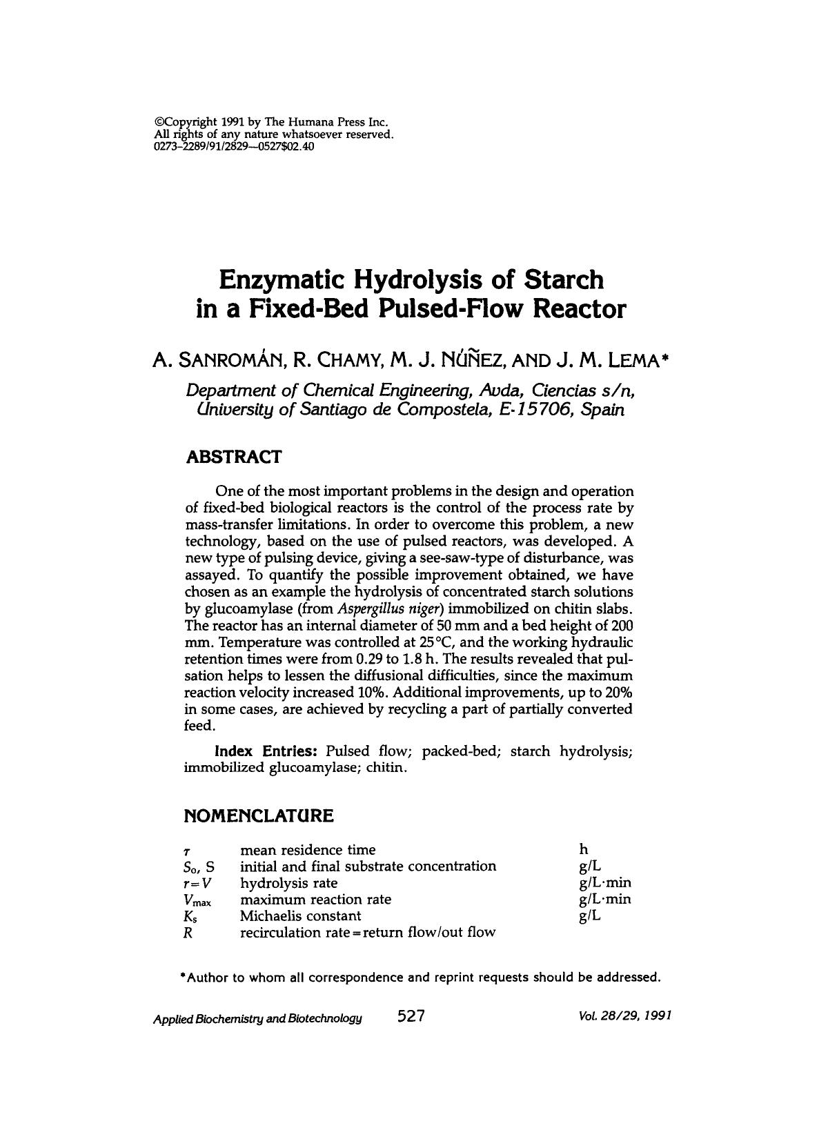 Enzymatic hydrolysis of starch in a fixed-bed pulsed-flow reactor by Unknown