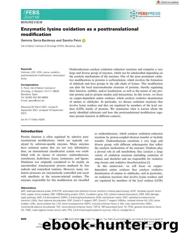 Enzymatic lysine oxidation as a posttranslational modification by Unknown