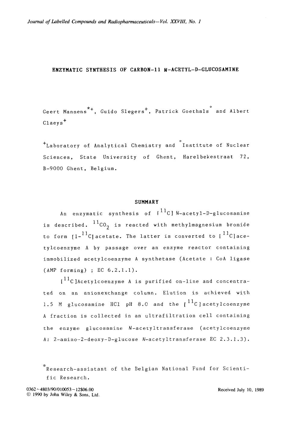 Enzymatic synthesis of carbon-11 N-acetyl-D-glucosamine by Unknown
