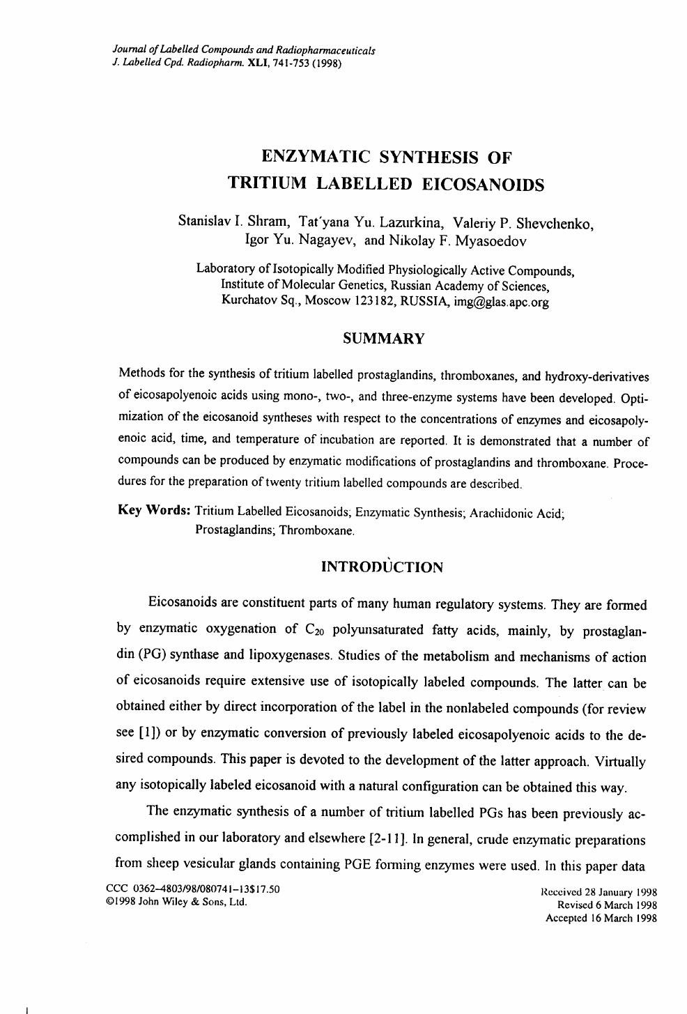 Enzymatic synthesis of tritium labelled eicosanoids by Unknown