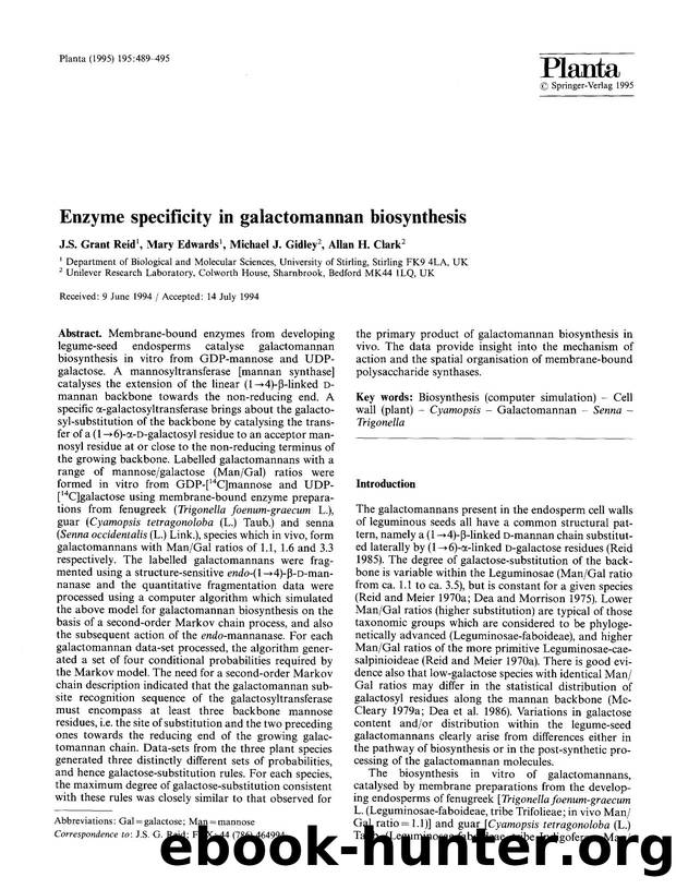 Enzyme specificity in galactomannan biosynthesis by Unknown