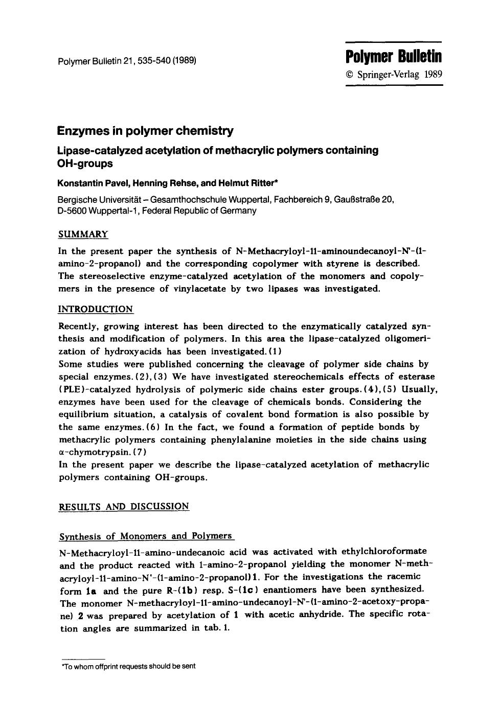 Enzymes in polymer chemistry by Unknown