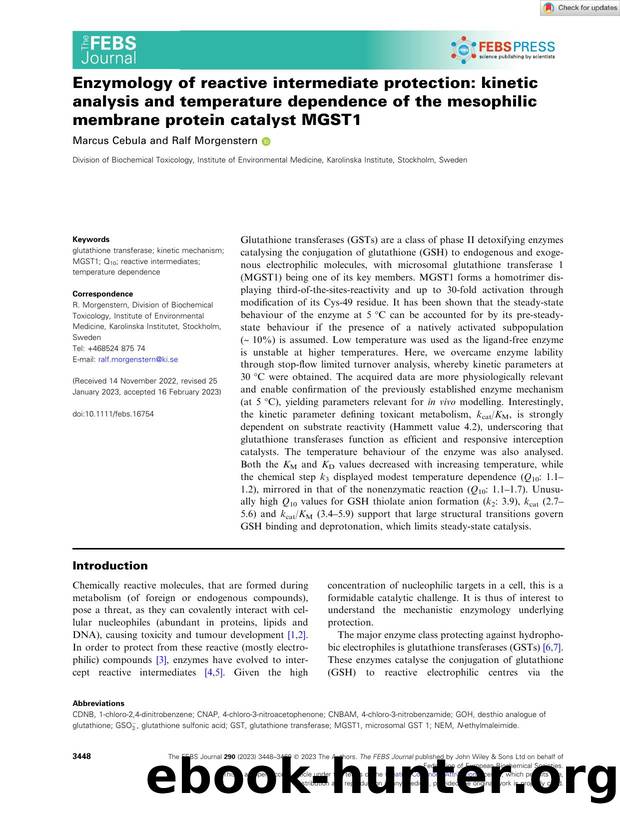 Enzymology of reactive intermediate protection: kinetic analysis and temperature dependence of the mesophilic membrane protein catalyst MGST1 by Unknown